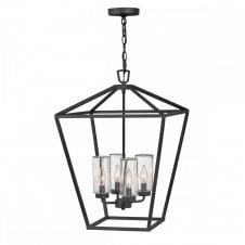 ALFORD PLACE 4 Light Outdoor Pendant in Black with Seeded Glass Shades