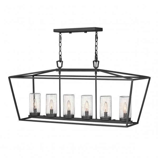 ALFORD PLACE 6 Light Outdoor Linear Pendant in Matte Black with Seeded Glass