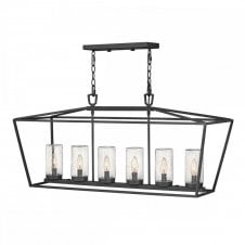 ALFORD PLACE 6 Light Outdoor Linear Pendant in Matte Black with Seeded Glass