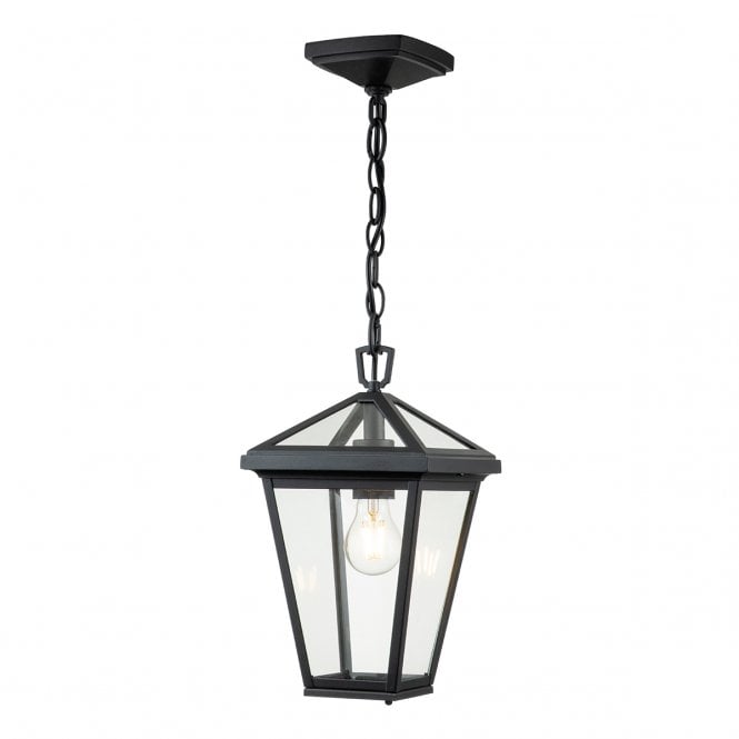 ALFORD PLACE Small Chain Lantern in Matte Black with Clear Glass