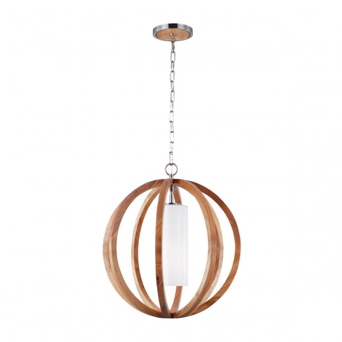 ALLIER contemporary light wood large globe frame ceiling pendant with inner diffuser