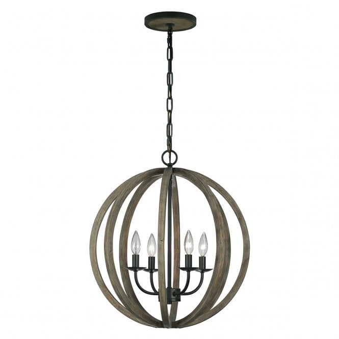 ALLIER contemporary wooden globe frame 4lt ceiling pendant