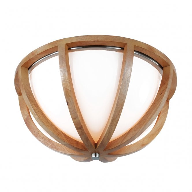 ALLIER flush rustic ceiling light in light wood with opal diffuser