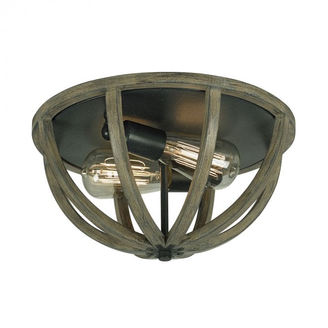 ALLIER rustic flush mount dark oak wood ceiling light