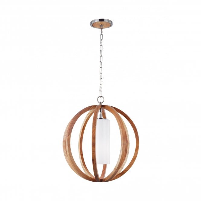 ALLIER rustic light wood and brushed steel ceiling pendant