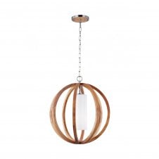 ALLIER rustic light wood and brushed steel ceiling pendant