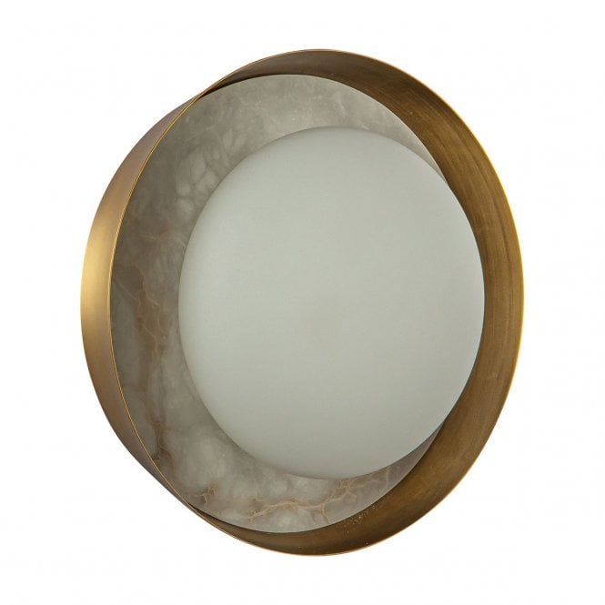 Alonso 2 Light LED Wall Light - Vintage Brass and Alabaster Backplate