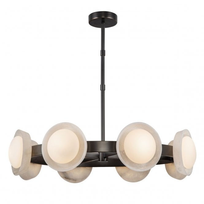 Alonso 8 Light LED Chandelier Pendant - Urban Bronze With Alabaster Shade