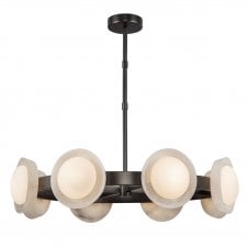 Alonso 8 Light LED Chandelier Pendant - Urban Bronze With Alabaster Shade
