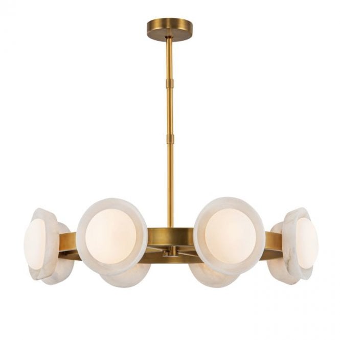 Alonso 8 Light LED Chandelier Pendant - Vintage Brass With Alabaster Shade