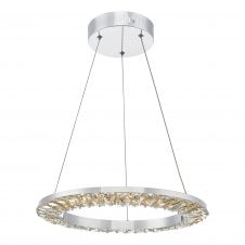 Altamura crystal LED pendant in polished chrome with floating crystal ring by The Lighting Book
