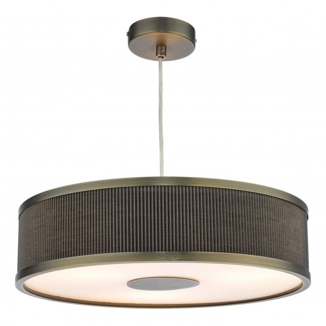 Alvaro 3 Light Ceiling Pendant in Antique Bronze with Brown Pleated Shade