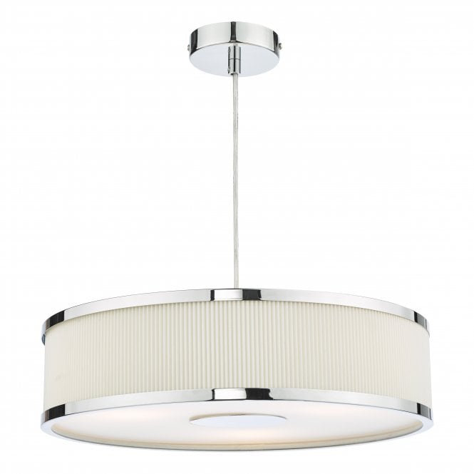 Alvaro 3 Light Pendant in Polished Chrome with Ivory Pleated Shade