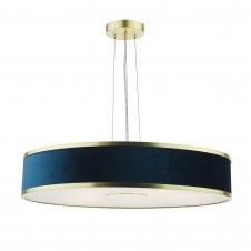 ALVARO 6 Light Drum Pendant | Brushed Brass With Blue Shade