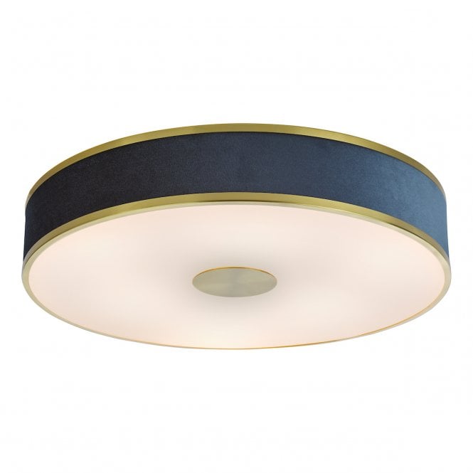 Alvaro Flush Ceiling Light in Brushed Brass with Blue Shade