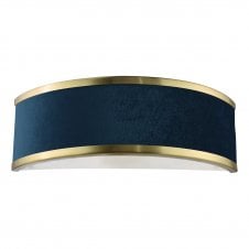 brushed brass wall light with blue shade