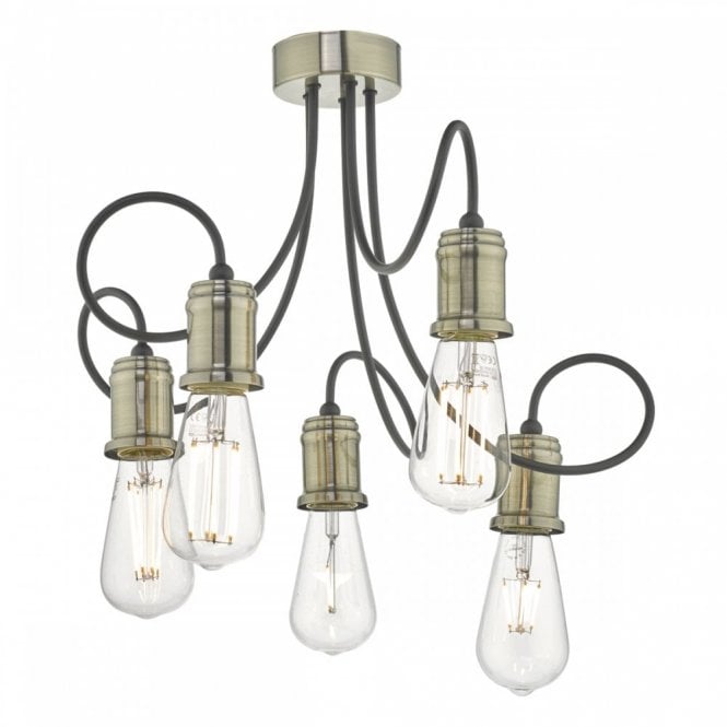 ALZBET 5 light semi flush ceiling light in antique brass and black