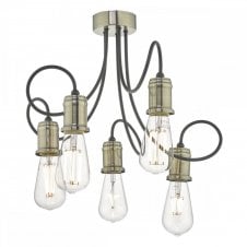 ALZBET 5 light semi flush ceiling light in antique brass and black