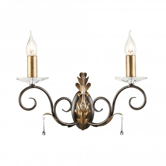 AMARILLI double traditional candle style wall light in a bronze/gold