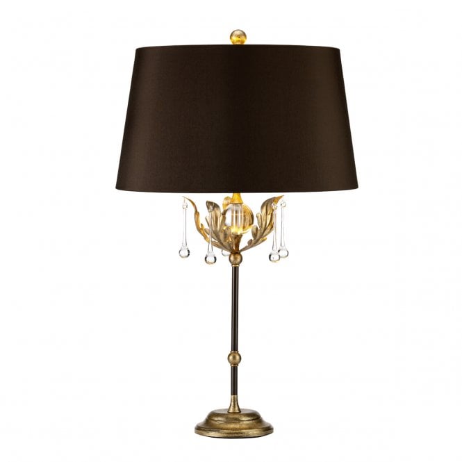 AMARILLI traditional table lamp with glass droplets in a bronze/gold finish