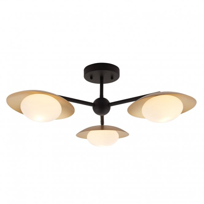 AMARYLLIS 3 Light Semi Flush Ceiling Light in Bronze and Gold with Opal Shades