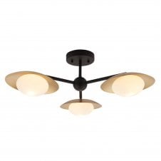 AMARYLLIS 3 Light Semi Flush Ceiling Light in Bronze and Gold with Opal Shades
