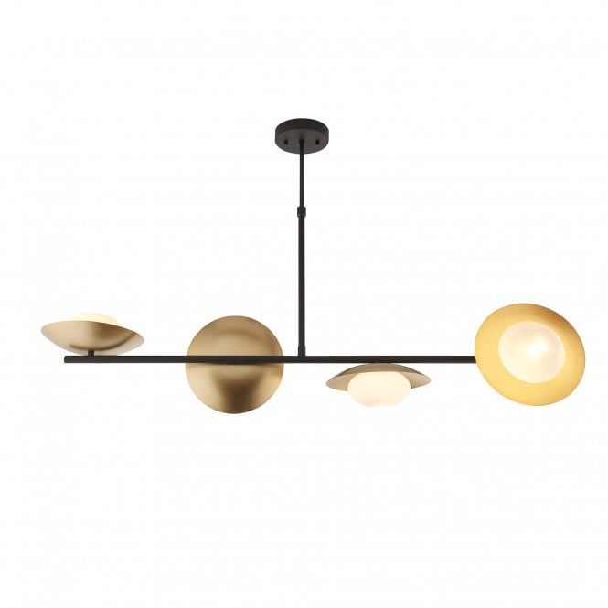 AMARYLLIS 4 Light Linear Ceiling Pendant in Bronze and Gold with Opal Shades