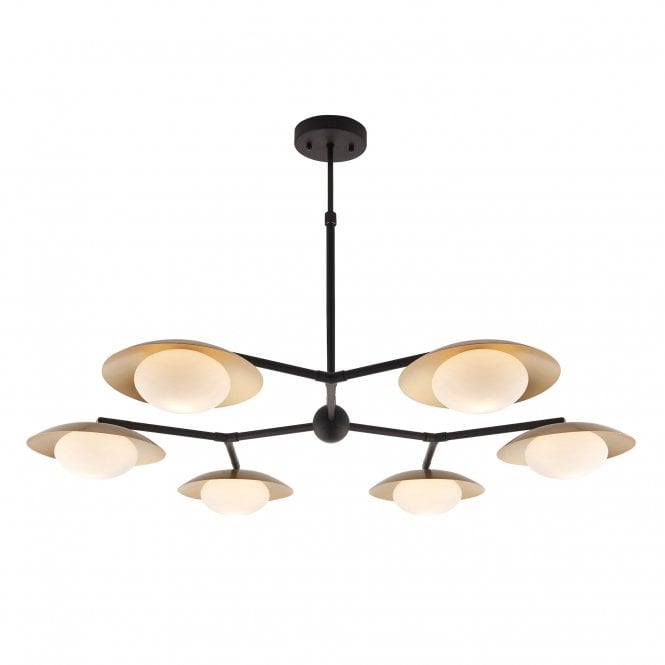 AMARYLLIS 6 Light Ceiling Pendant in Bronze and Gold with Opal Shades