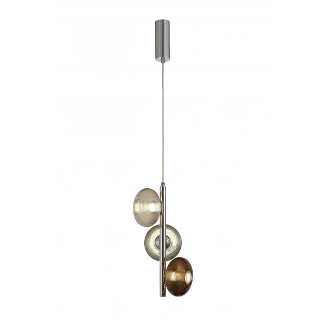 AMBIT 3 Light LED Ceiling Pendant Cluster Smoked, Copper & Champagne Glass with Polished Chrome with 3 year warranty