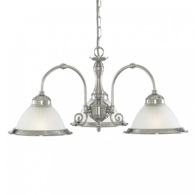 AMERICAN DINER 3 arm ceiling light satin silver & opal glass