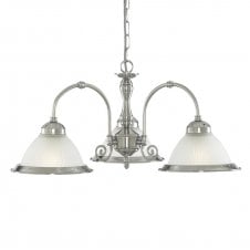 AMERICAN DINER 3 arm ceiling light satin silver & opal glass