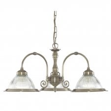 AMERICAN DINER antique brass 3 arm ceiling pendant