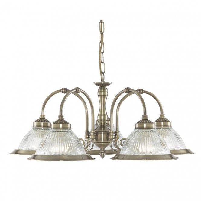 AMERICAN DINER antique brass 5 light ceiling pendant