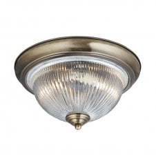 AMERICAN DINER flush bathroom antique brass & glass ceiling light