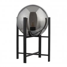 AMSTERDAM 1 Light Matt Black Table Lamp 4 Leg Base With Round Smokey Glass Shade