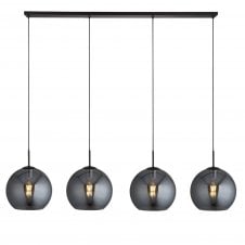 AMSTERDAM 4 Light Matt Black Bar Ceiling Pendant Round Smoked Glass Shades
