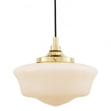 brass bathroom pendant with schoolhouse opal glass