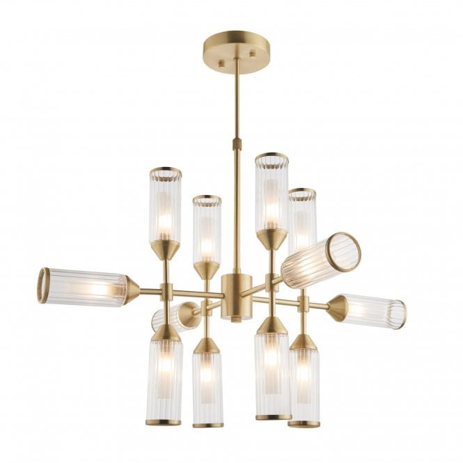 ANCILLARY 12 Light Ceiling Pendant in Satin Brass with Frosted Glass