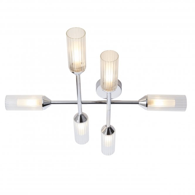 ANCILLARY 6 Light Flush Ceiling Light in Chrome with Frosted Glass IP44