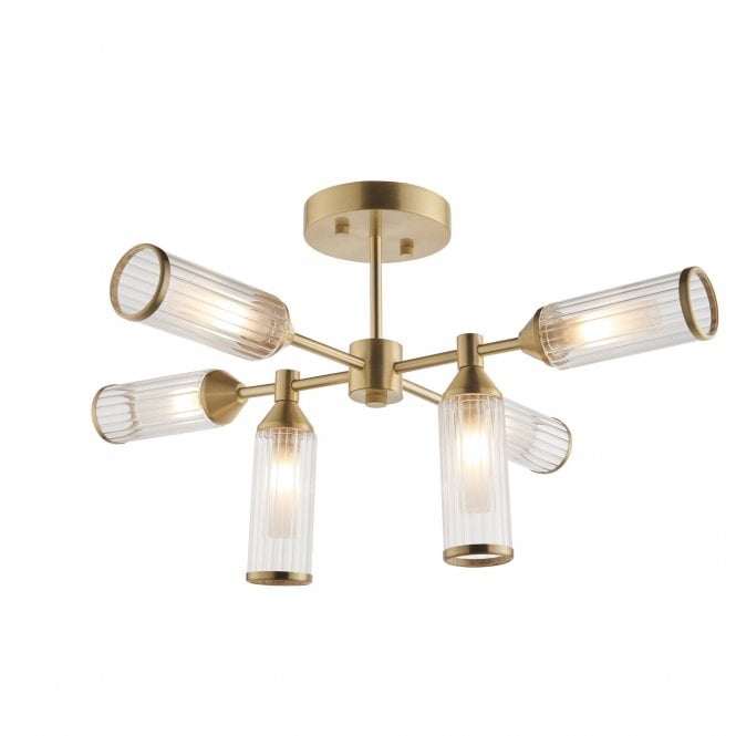 ANCILLARY 6 Light Semi Flush Ceiling Light in Satin Brass with Frosted Glass