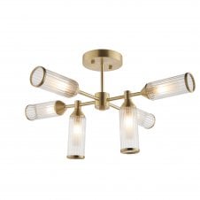 ANCILLARY 6 Light Semi Flush Ceiling Light in Satin Brass with Frosted Glass