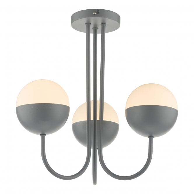ANDRE 3 Light Semi Flush Ceiling Light in Matte Grey and Opal Glass