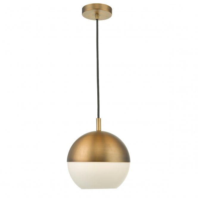 ANDRE aged brass globe shaped ceiling pendant with opal glass