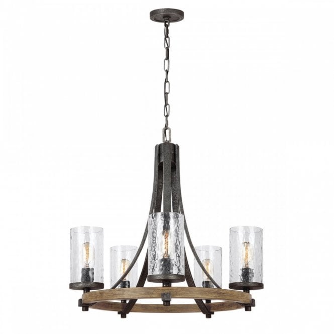 ANGELO 5 Light Chandelier in Oak and Slate Grey Metal