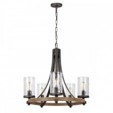 ANGELO 5 Light Chandelier in Oak and Slate Grey Metal