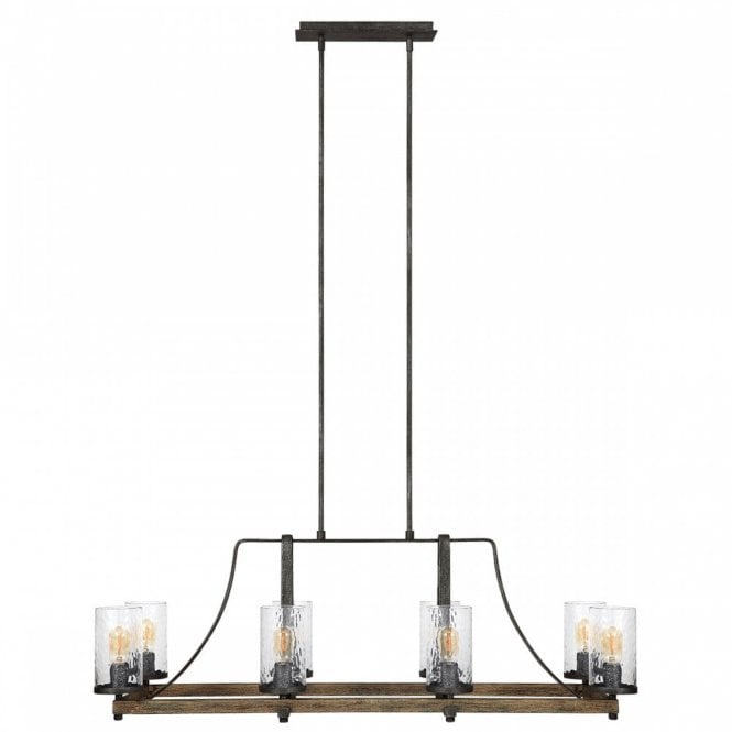 ANGELO 8 Light Pendant Bar in Oak and Slate Grey Metal