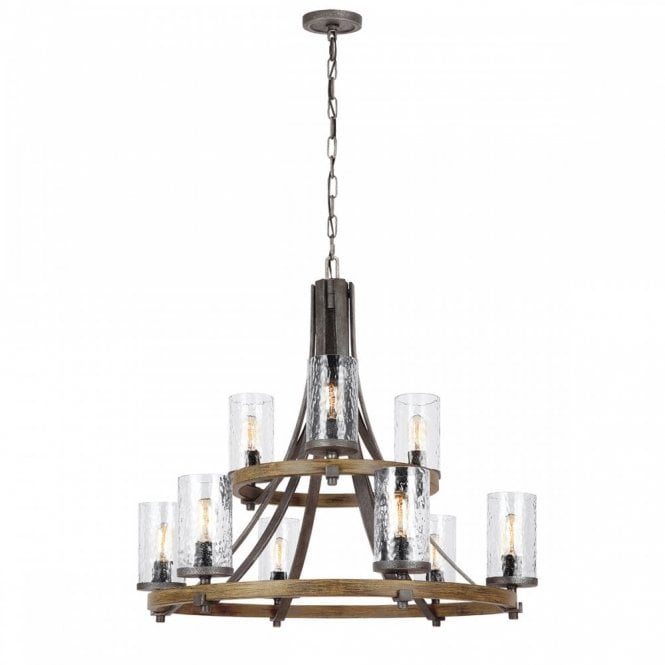 ANGELO 9 Light Chandelier in Oak and Slate Grey Metal