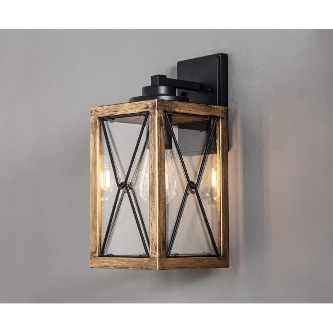 ANGLAR Large Wall Lamp, 1 x E27, Wood Effect & Black/Clear Glass
