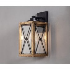 ANGLAR Large Wall Lamp, 1 x E27, Wood Effect & Black/Clear Glass
