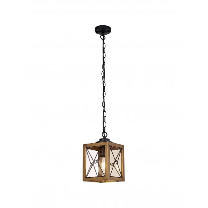 ANGLAR Outdoor Pendant Wood Effect & Black/Clear Glass